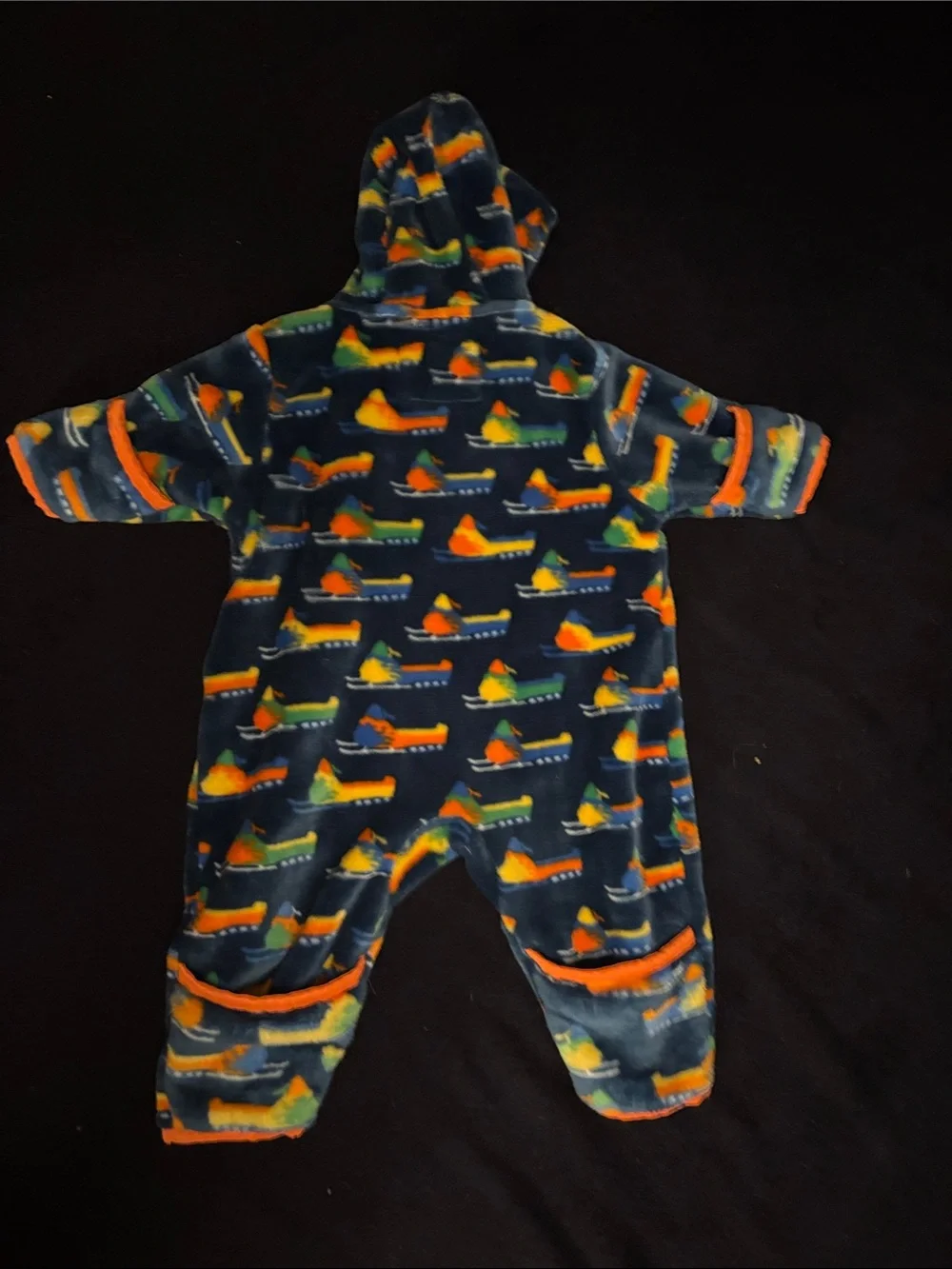 Cozy Navy Blue Baby One-Piece snow/winter suit with Bright Orange Accents